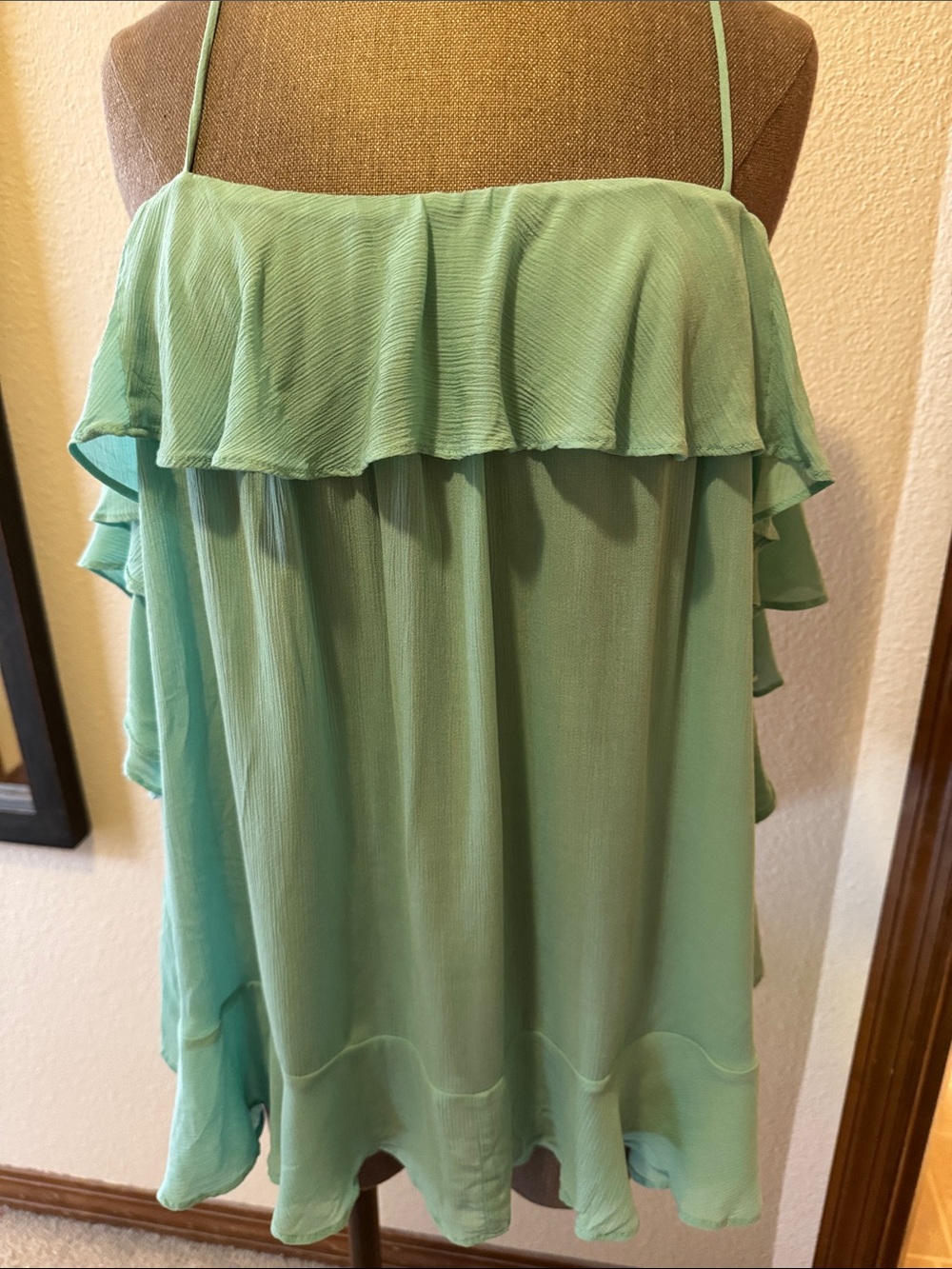 Free People Mint Color Ruffle Tiered Top-NWT